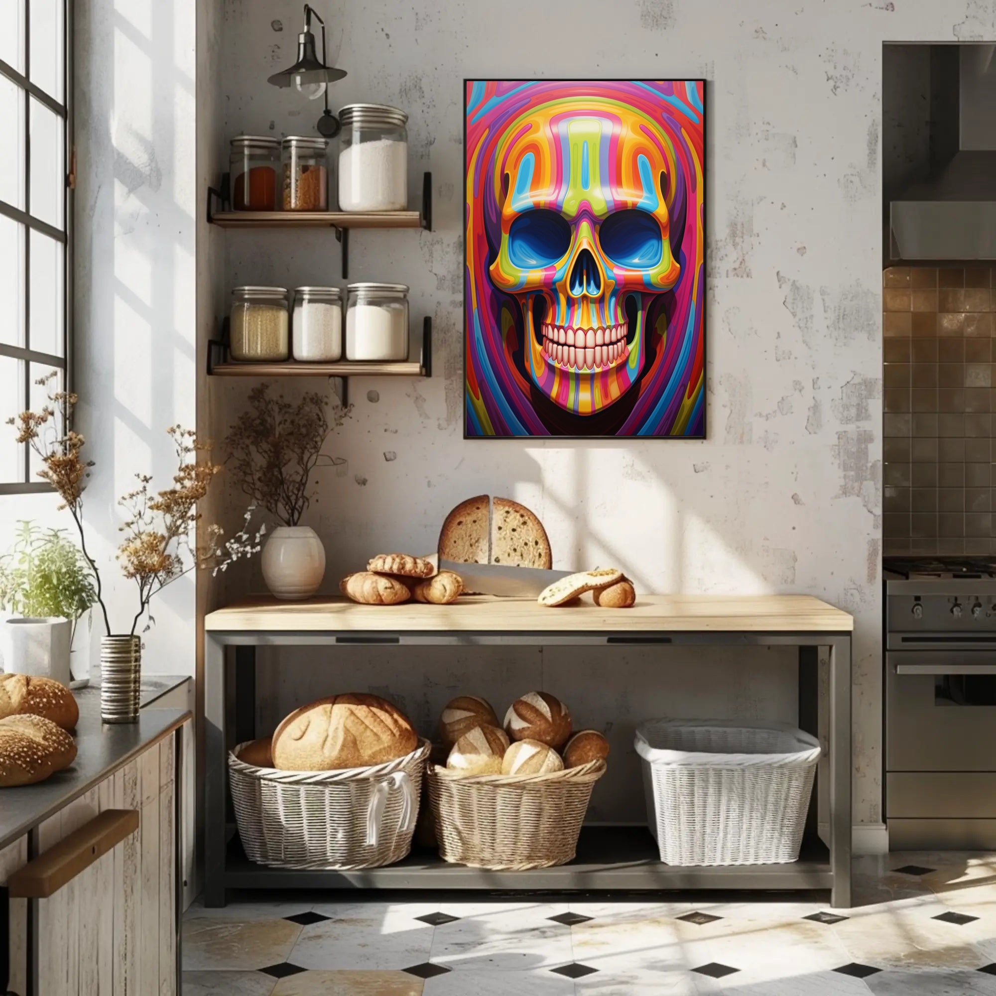 Vibrant Skull Art Poster PosterGoat