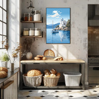 Mediterranean Coastal Serenity Greece Illustration - Travel Poster