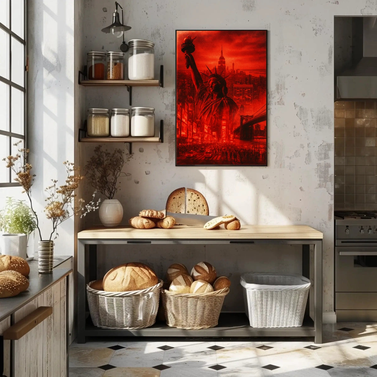 New York City Poster Abstract Dystopian Skyline Wall Art