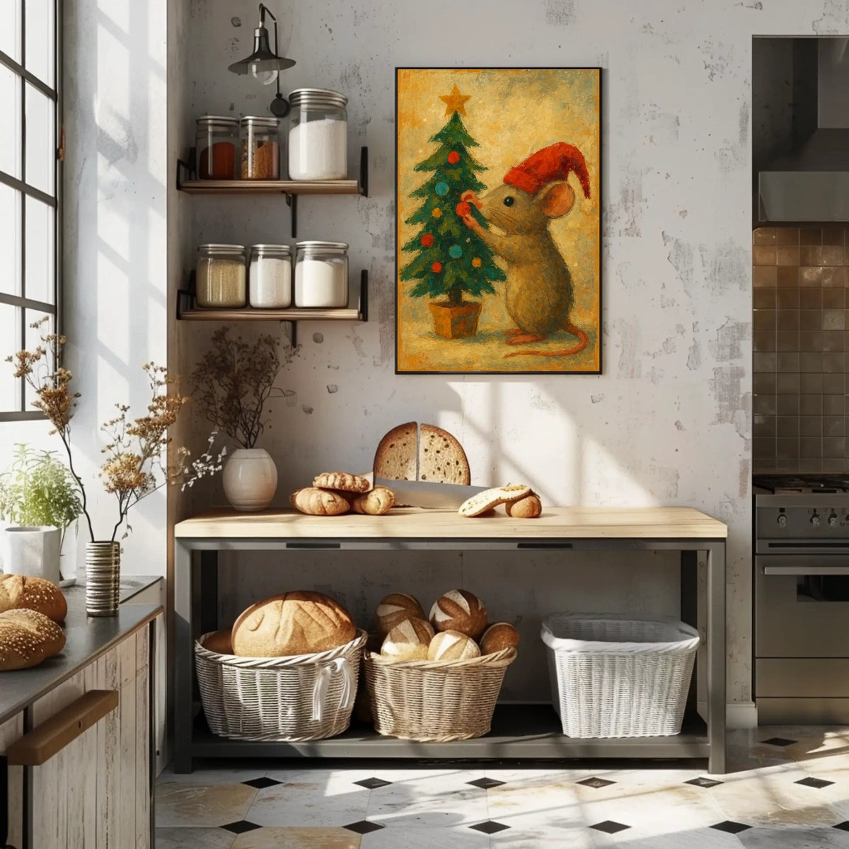 Holiday Mouse and Christmas Tree Poster