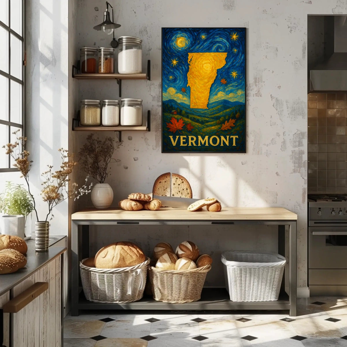 Vibrant Vermont Silhouette Art Print: Abstract or Artistic Poster