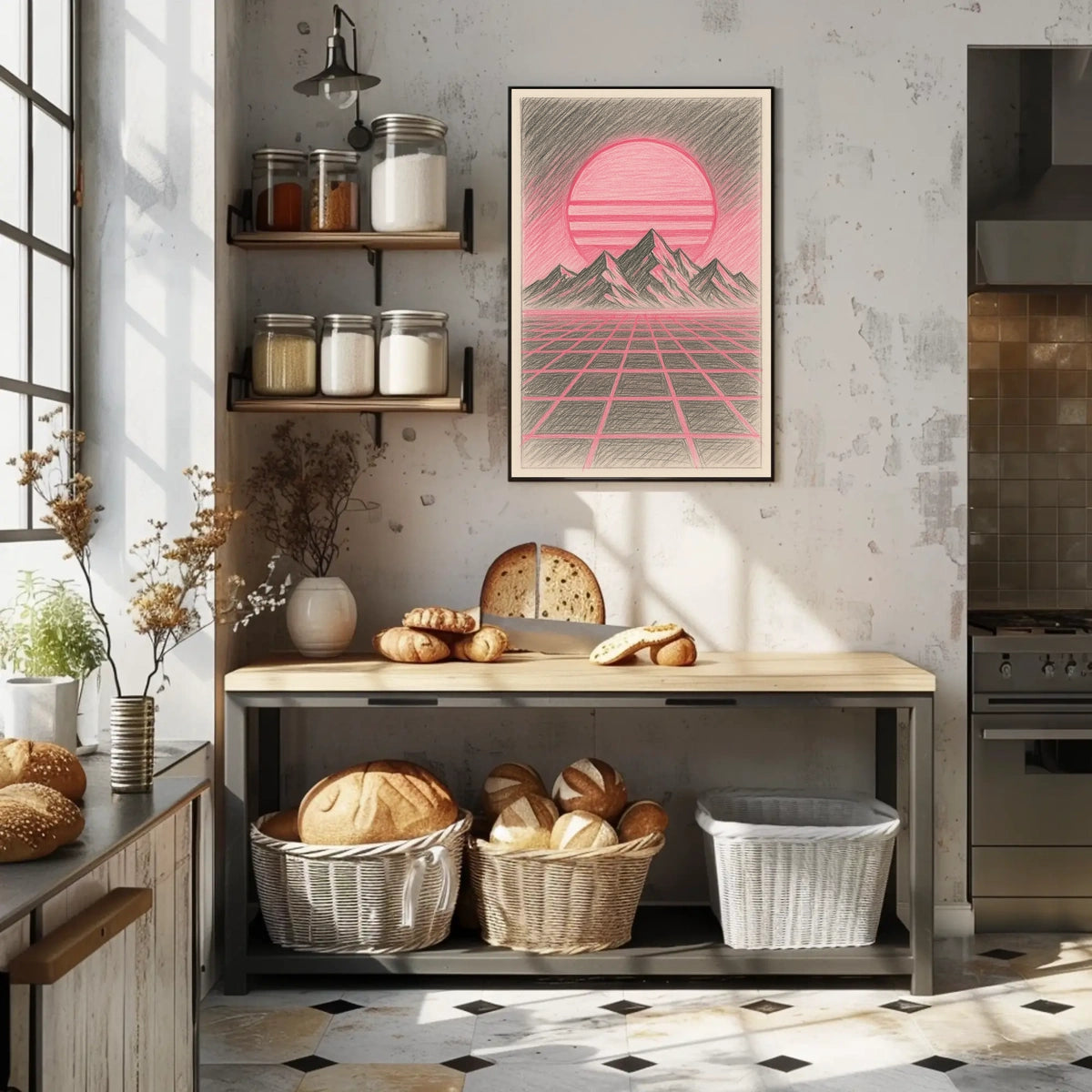 Retro-Futuristic Sci-Fi Landscape: 1980s Past Meets Future, Futuristic Sci-Fi Poster