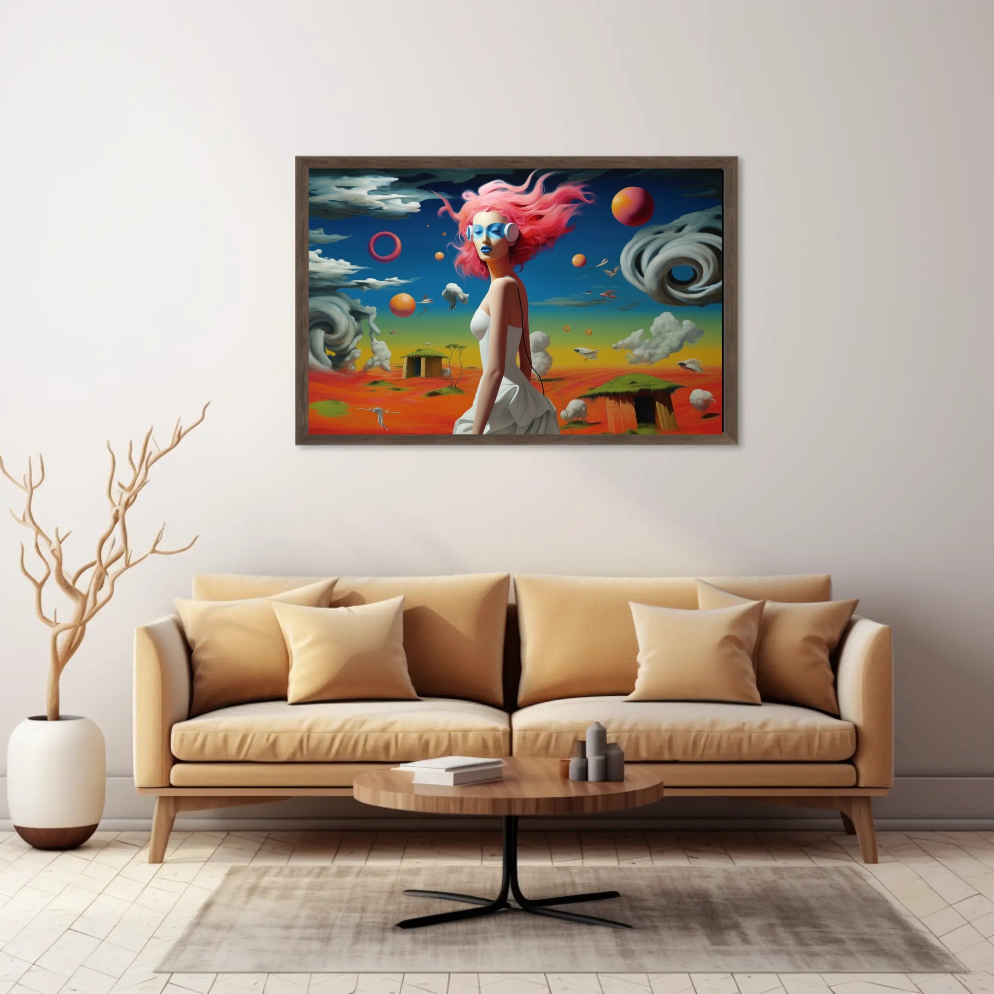Futuristic Dreamscape: Vibrant Female Figure Sci-Fi Poster