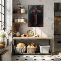 Stylized Ornate Cross with Roses Poster