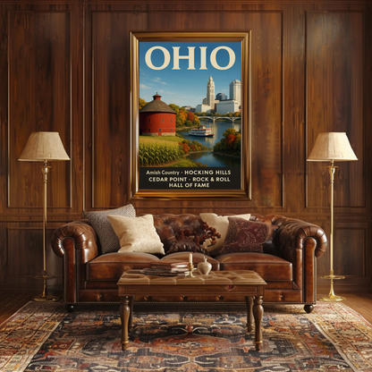 Ohio Scenic River Ferry Rural Landscape Americana Travel Poster