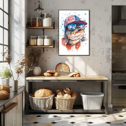 Bass Fish Wearing Backwards Snapback Cap Art Poster