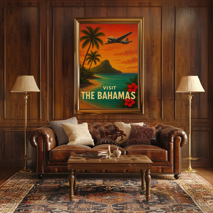 Visit The Bahamas Vintage Plane Ocean Paradise Travel Poster
