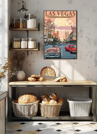 Retro Las Vegas Scene Mid-Century Travel Poster
