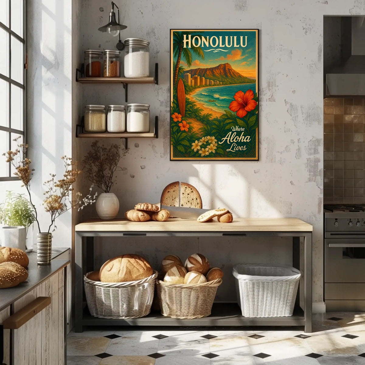 Honolulu Vintage Travel Poster Tropical Paradise Adventure