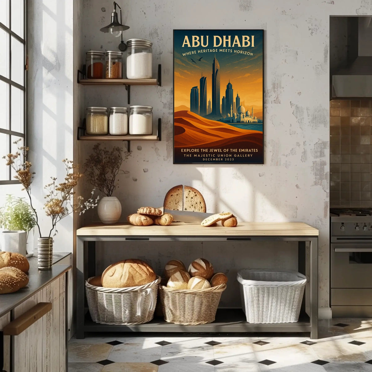 Abu Dhabi skyline and heritage illustrated urban cityscape poster