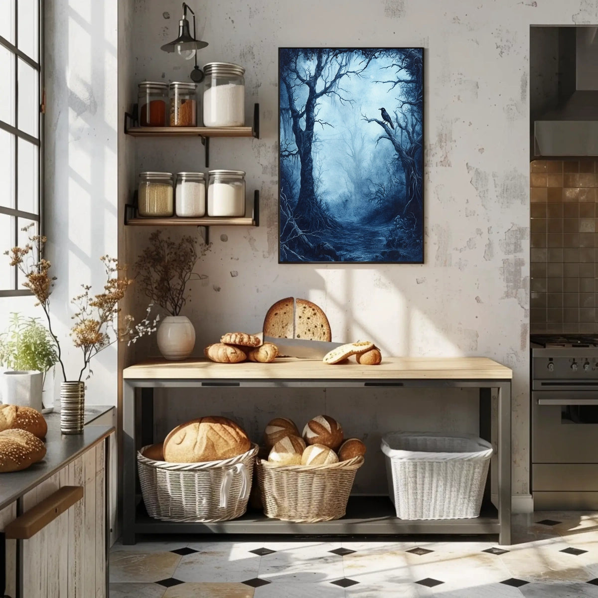 Eerie Dark Forest Scene Artistic Poster
