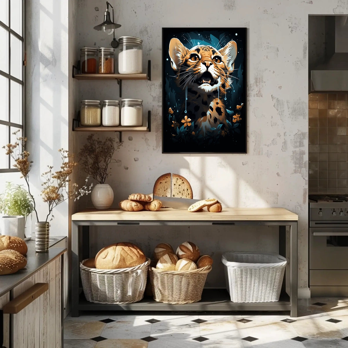 Mystical Jungle Leopard Surreal Art Poster Print