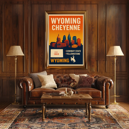 Wyoming Cheyenne Cowboy State Capitol Yellowstone Sunset Travel Poster