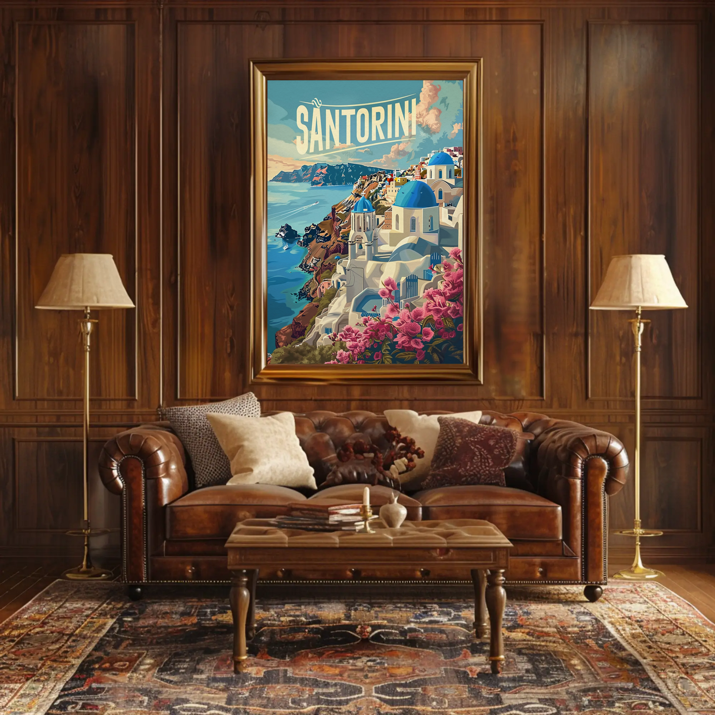 Santorini Greece Clifftop Village Travel Poster