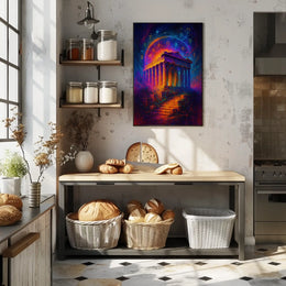 Mystical Ruins Under Cosmic Skies Poster