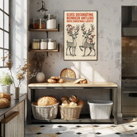 Elves Decorating Reindeer Antlers Poster