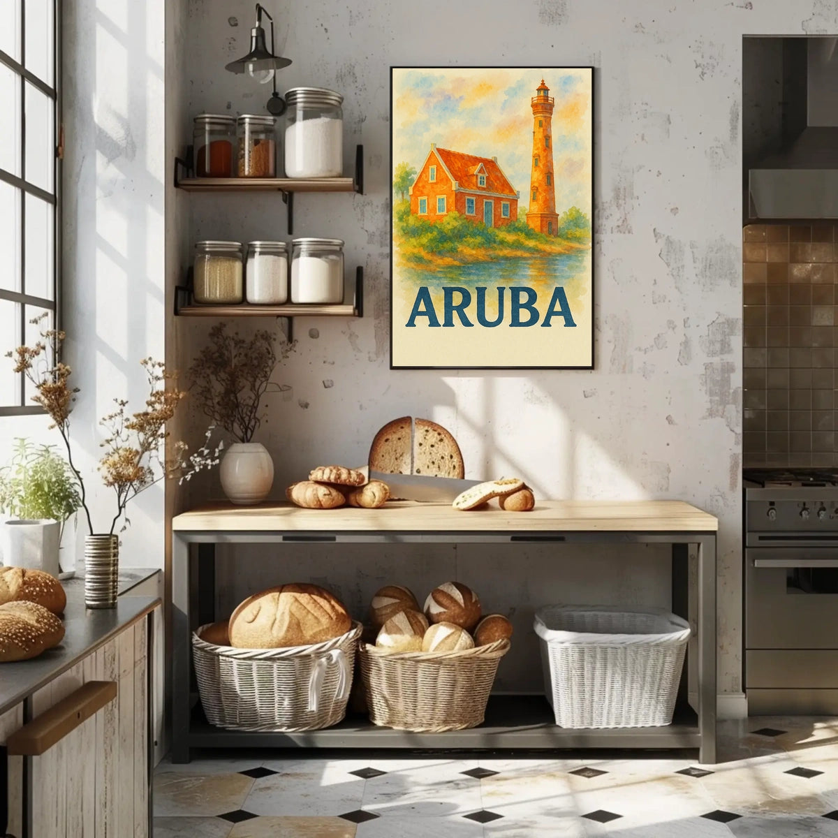 Aruba Lighthouse and Cottage Poster