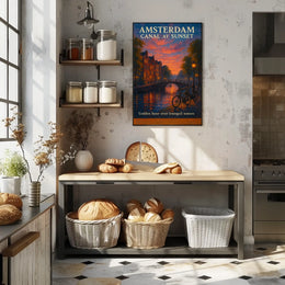 Amsterdam Canal Sunset Poster Golden Hour Wall Art Print