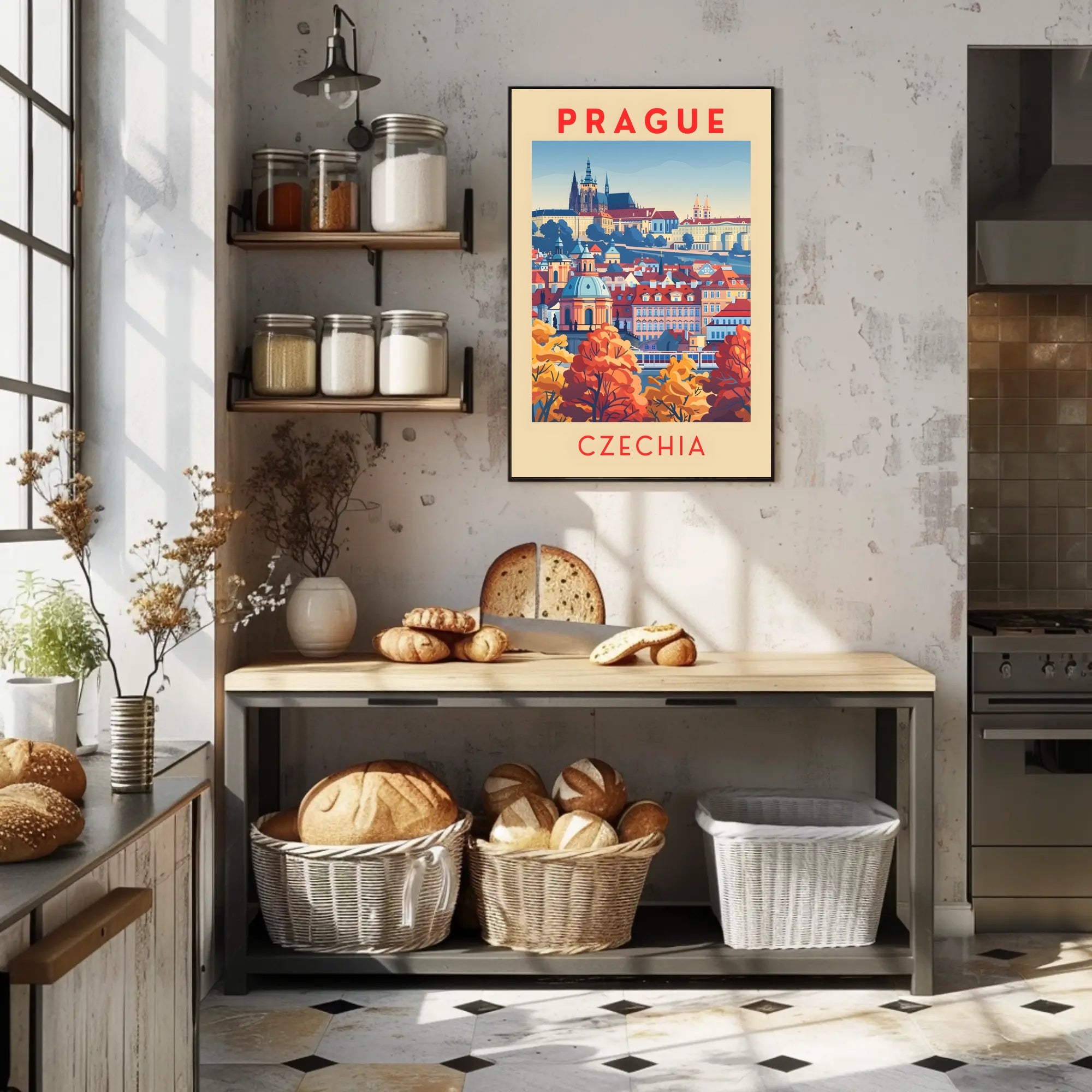 Stylized Historic Architecture of Prague Travel Poster