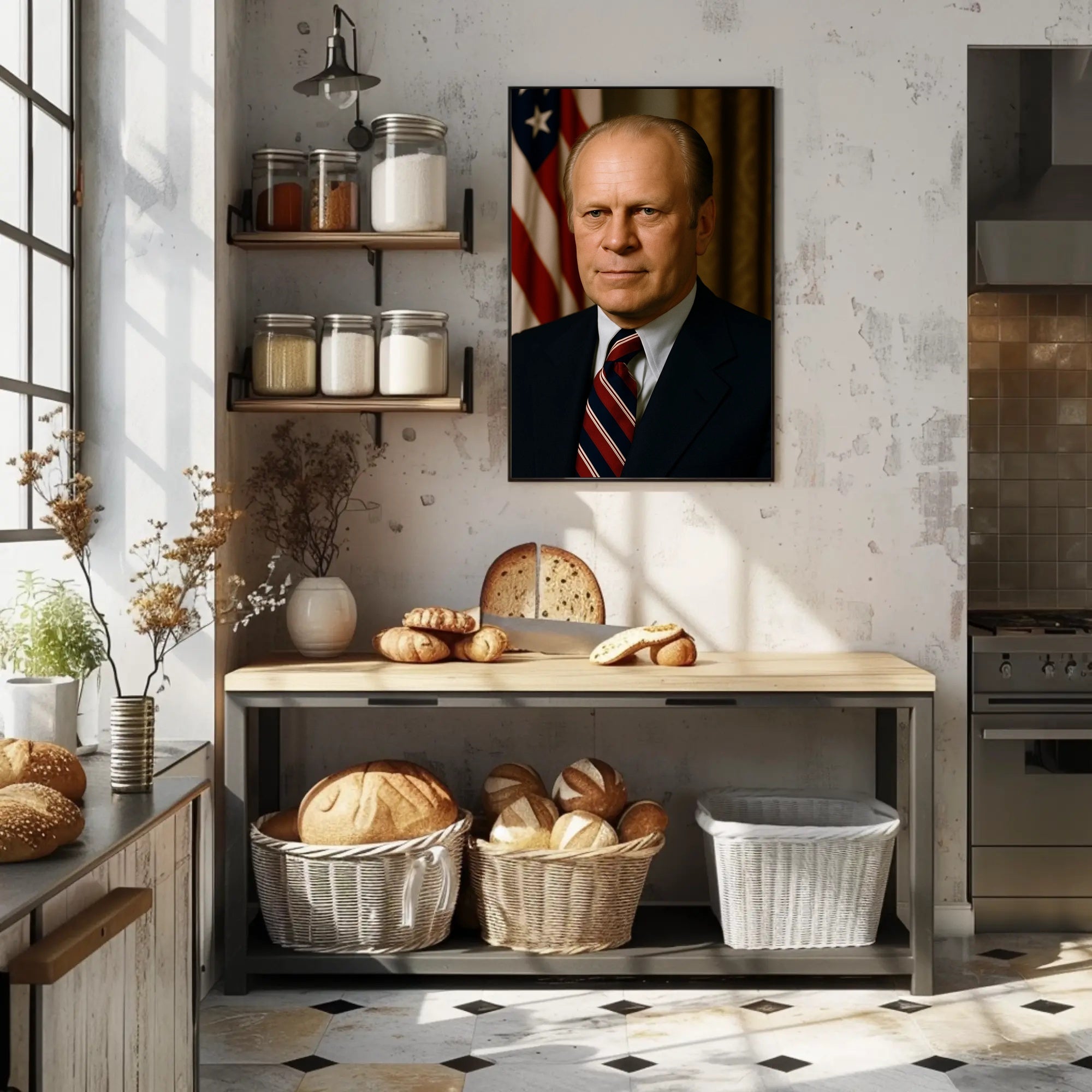 Presidential Portrait with American Flag Historical Poster