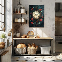Vintage Clock and Roses Art Print - Artistic Poster