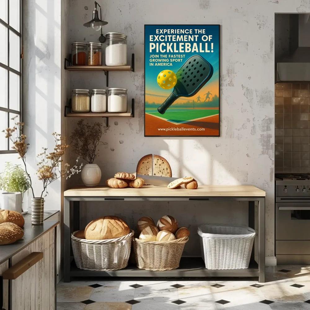 Pickleball Paddle in Action: Vibrant Sports Poster PosterGoat