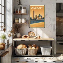 Albany Skyline Cityscape View Poster Vintage Wall Art