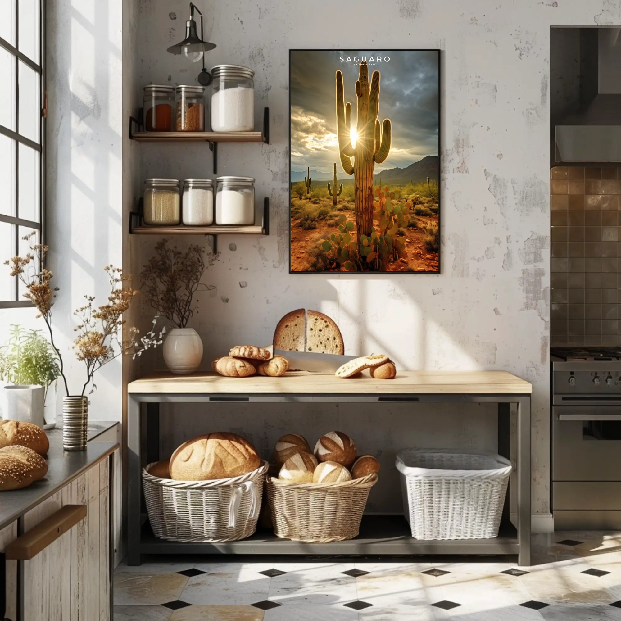 Saguaro Sunset Poster Vintage Desert Travel Print