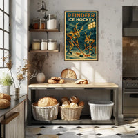 Reindeer Ice Hockey Artistic Design Sports Poster