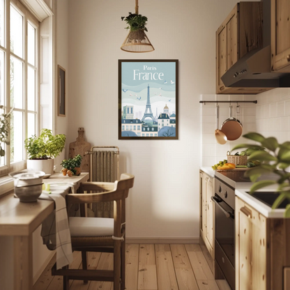 Paris France Vintage Poster - Eiffel Tower & Birds