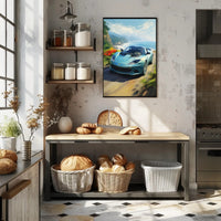 Modern Sports Car Coastal Adventure: Artistic Poster