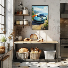 Modern Sports Car Coastal Adventure: Artistic Poster