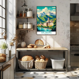 Salzburg Cityscape with Vibrant Artistic Interpretation Travel Poster