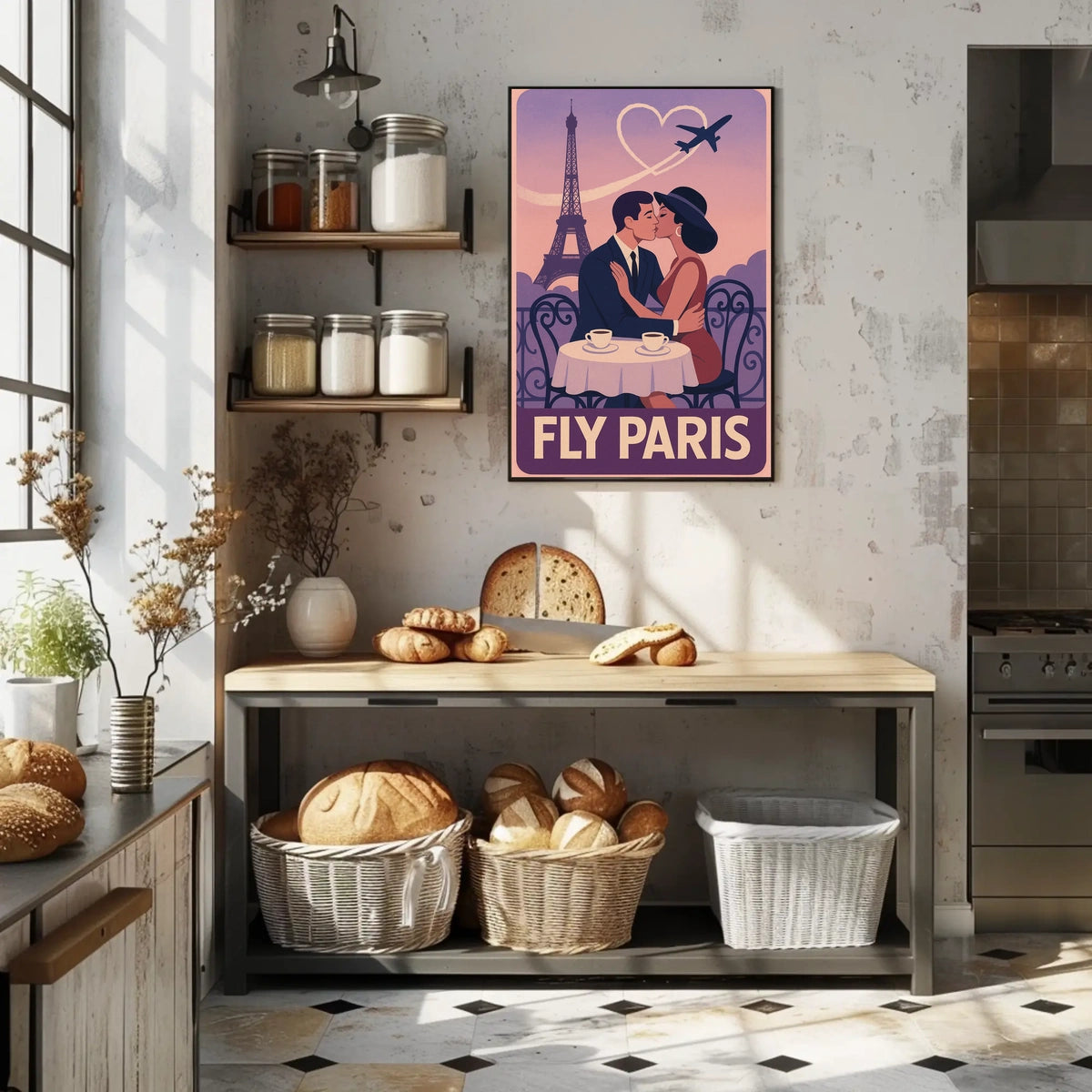 Romantic Parisian Kiss Vintage Travel Poster