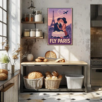 Romantic Parisian Kiss Vintage Travel Poster