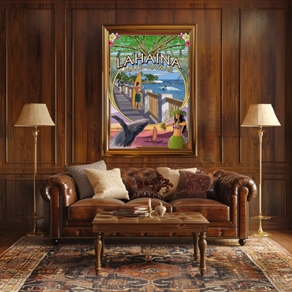 Lahaina Maui Hawaii Surfboard Whale Travel Poster