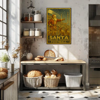 Santa Coaching Reindeer Football Poster