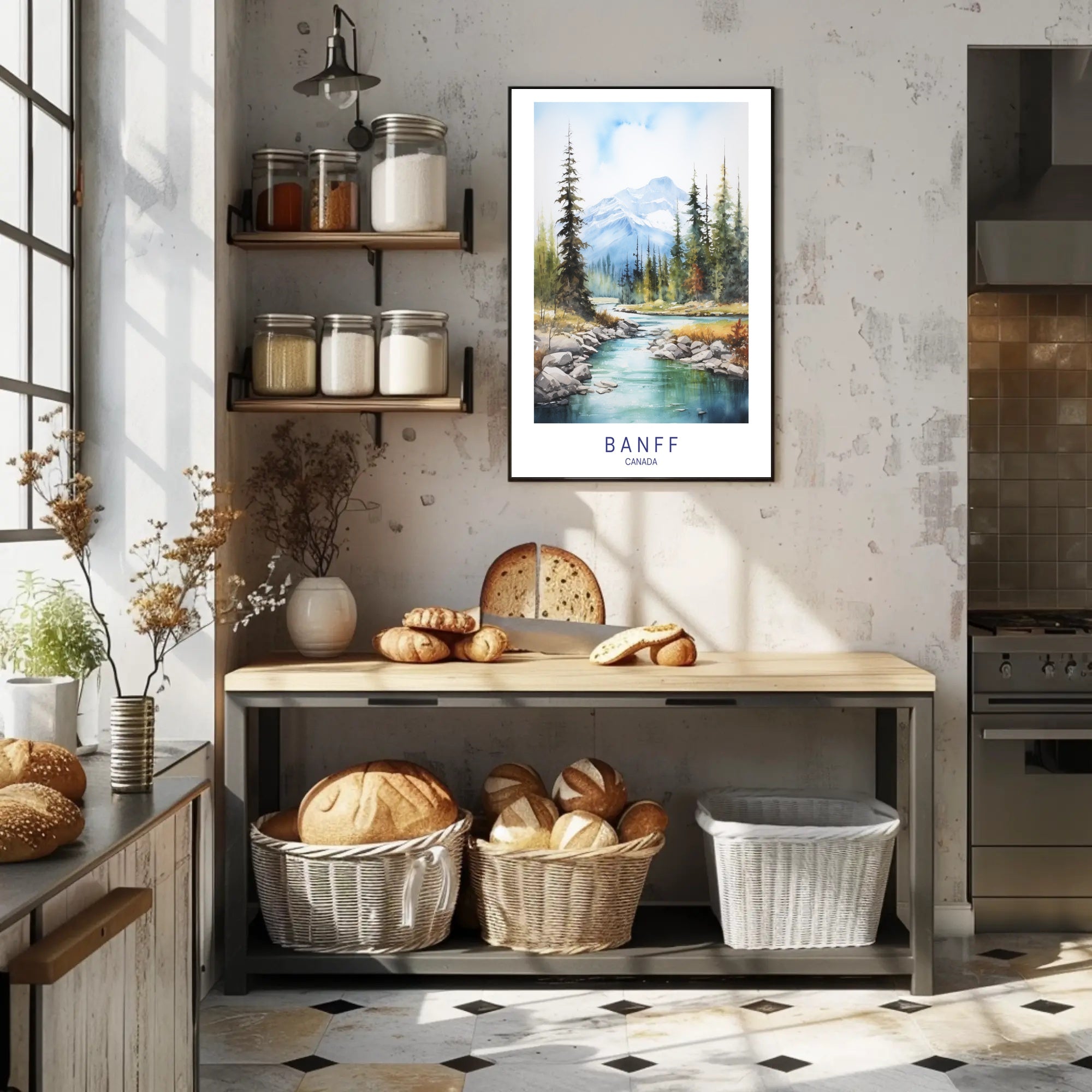 Serene Banff Landscape Watercolor Art National Park Poster PosterGoat