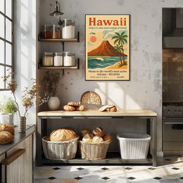 Hawaii Vintage Travel Poster: Volcano and Adventure
