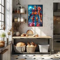 Neon Mech Warrior Art Print Poster for Home Decor PosterGoat