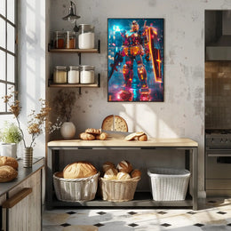 Neon Mech Warrior Art Print Poster for Home Decor PosterGoat
