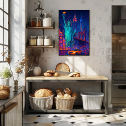 New York City Poster Modern Neon Nightlife Wall Art