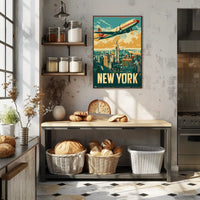New York Skyline with Airplane Travel Poster