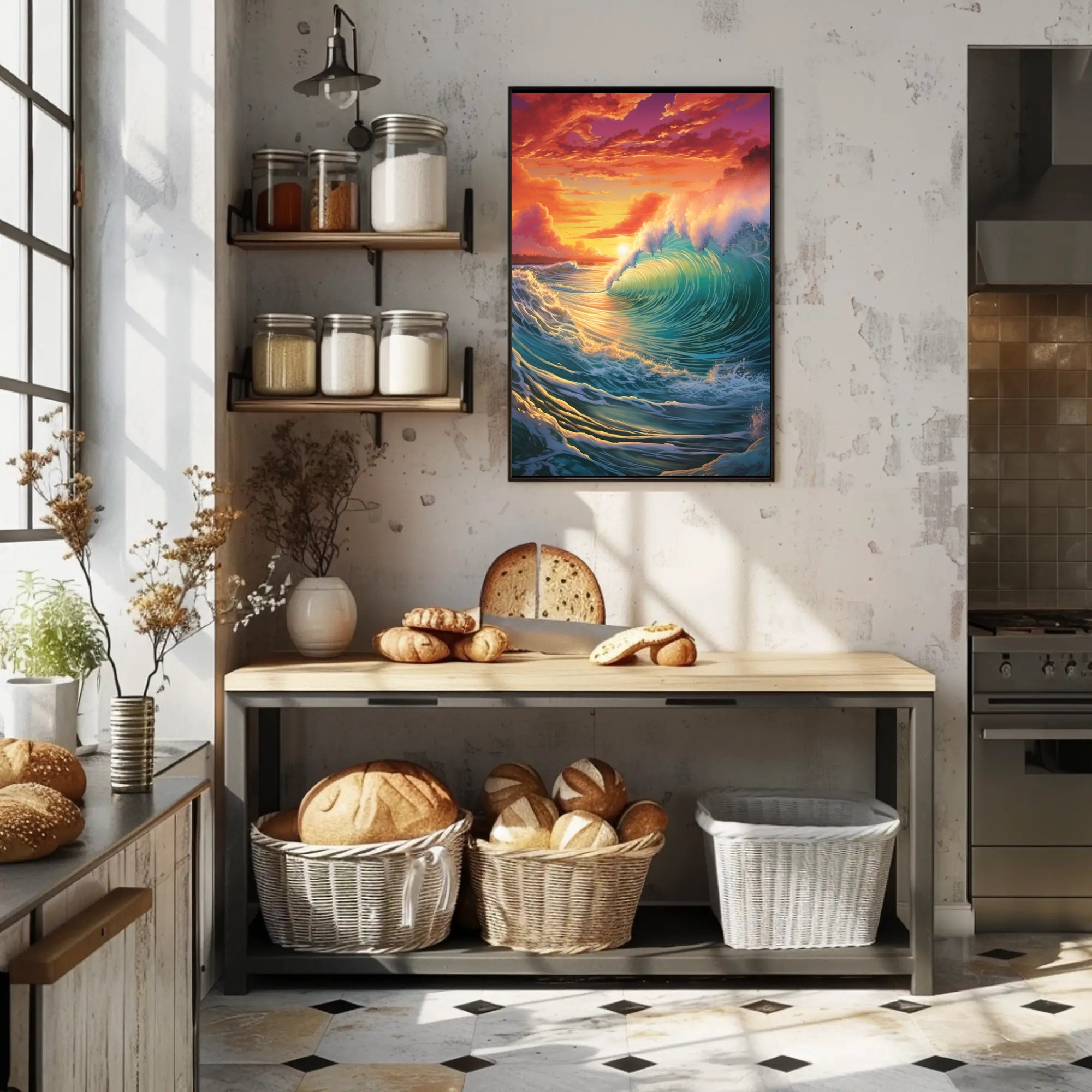 Vibrant Ocean Sunset Wave Artistic Poster