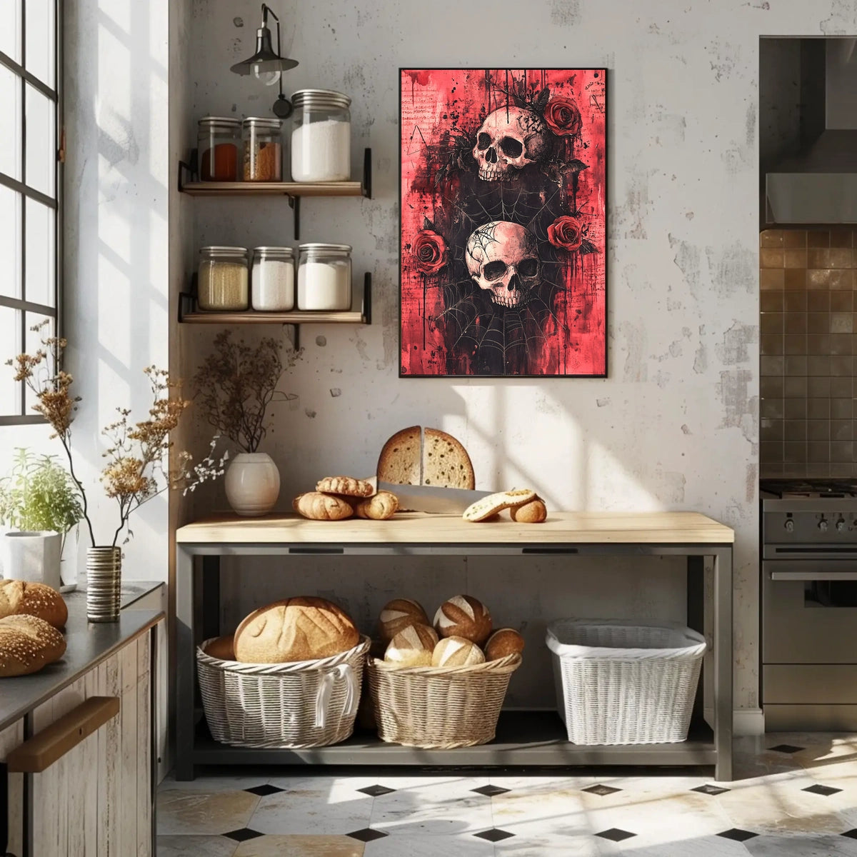 Dark Gothic Skulls with Roses Artistic or Pop Culture Poster