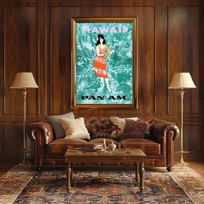 Hawaii Hula Girl Pan Am Vintage Travel Poster