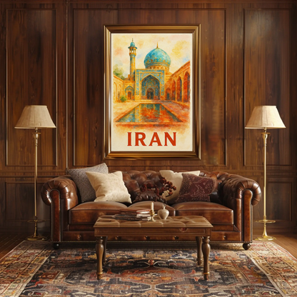 Iran Mosque Watercolor Travel Poster