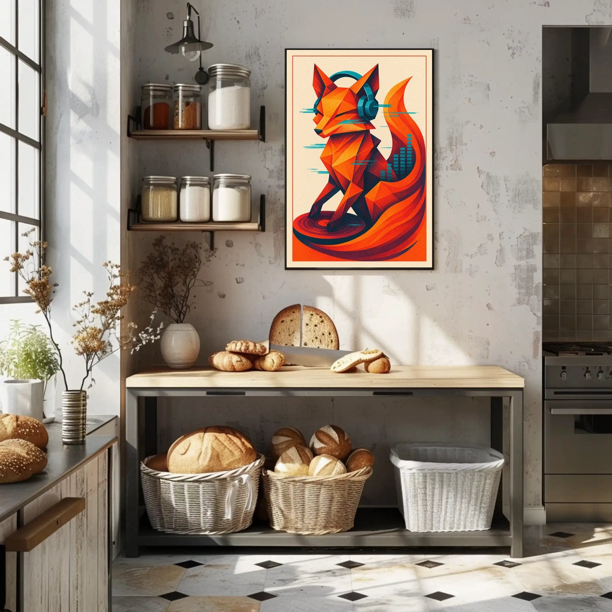 Geometric Fox With Headphones Poster