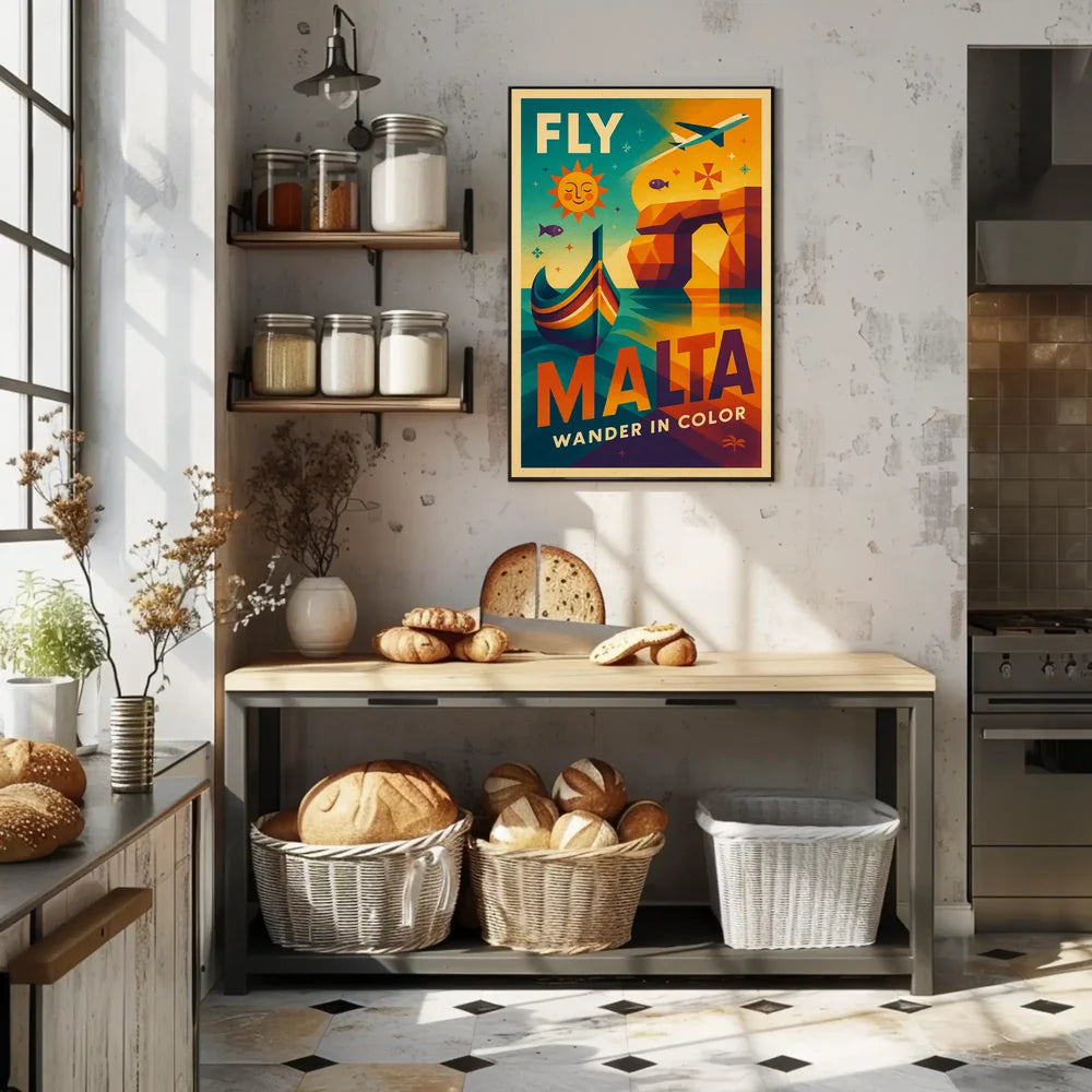 Explore Vibrant Malta with Retro Geometric Travel Poster PosterGoat