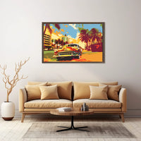 Vintage Car Tropical Cityscape Pop-Art Poster